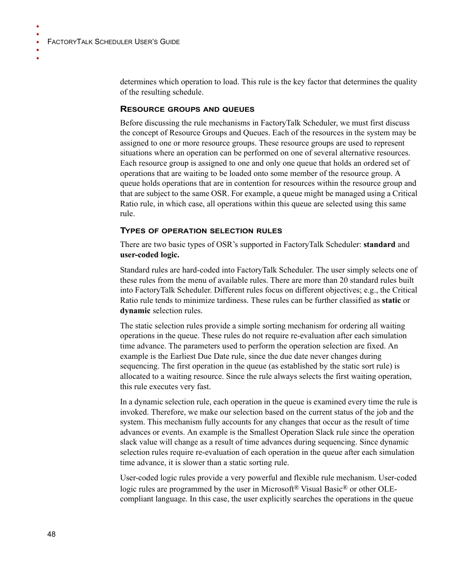 Resource groups and queues, Types of operation selection rules | Rockwell Automation FactoryTalk Scheduler Users Guide User Manual | Page 54 / 146