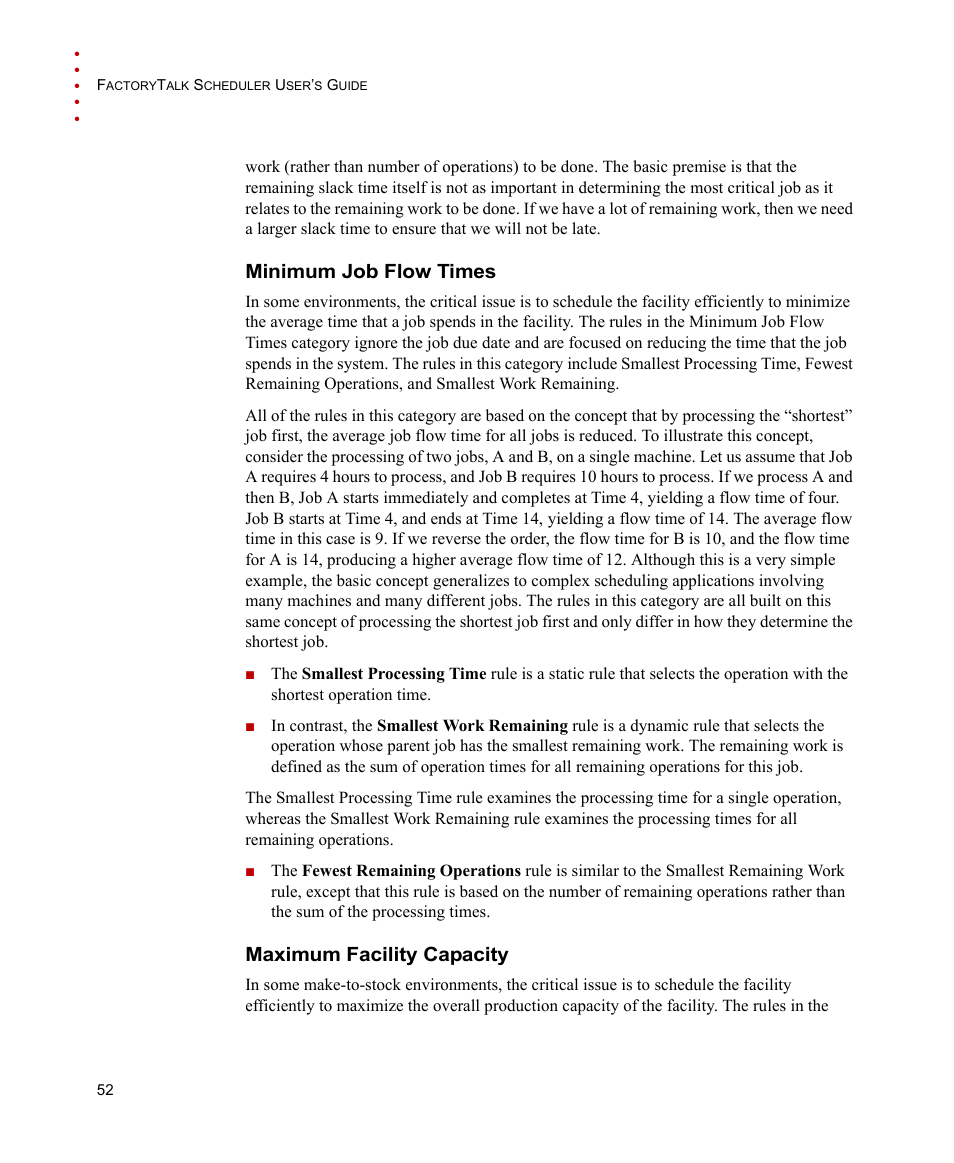 Minimum job flow times, Maximum facility capacity, Minimum job flow times maximum facility capacity | Rockwell Automation FactoryTalk Scheduler Users Guide User Manual | Page 58 / 146