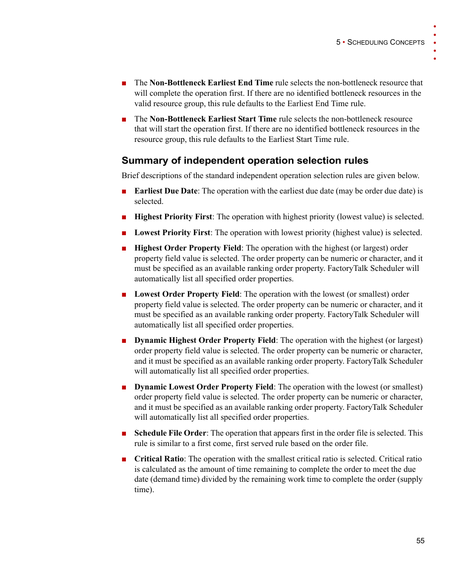 Summary of independent operation selection rules | Rockwell Automation FactoryTalk Scheduler Users Guide User Manual | Page 61 / 146