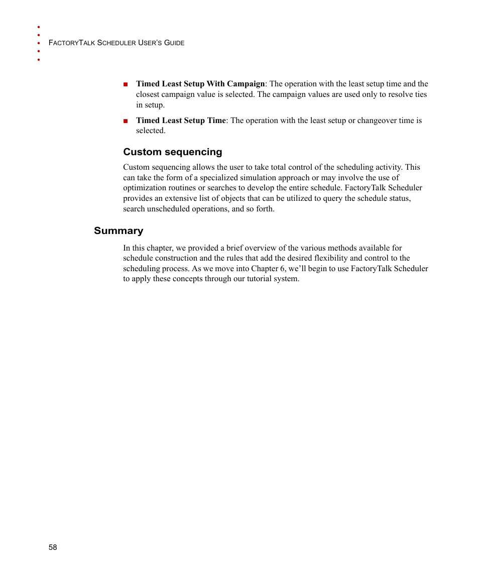 Custom sequencing, Summary | Rockwell Automation FactoryTalk Scheduler Users Guide User Manual | Page 64 / 146