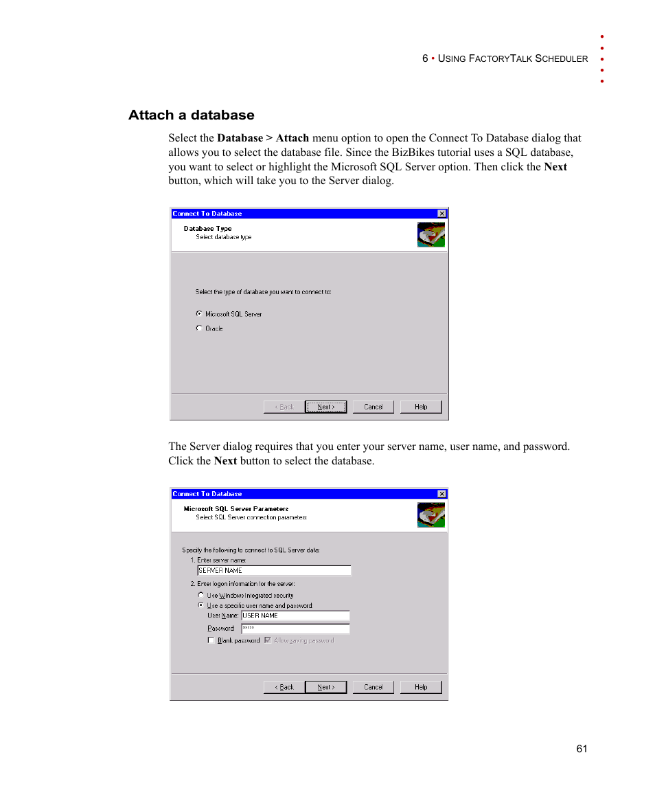 Attach a database | Rockwell Automation FactoryTalk Scheduler Users Guide User Manual | Page 67 / 146