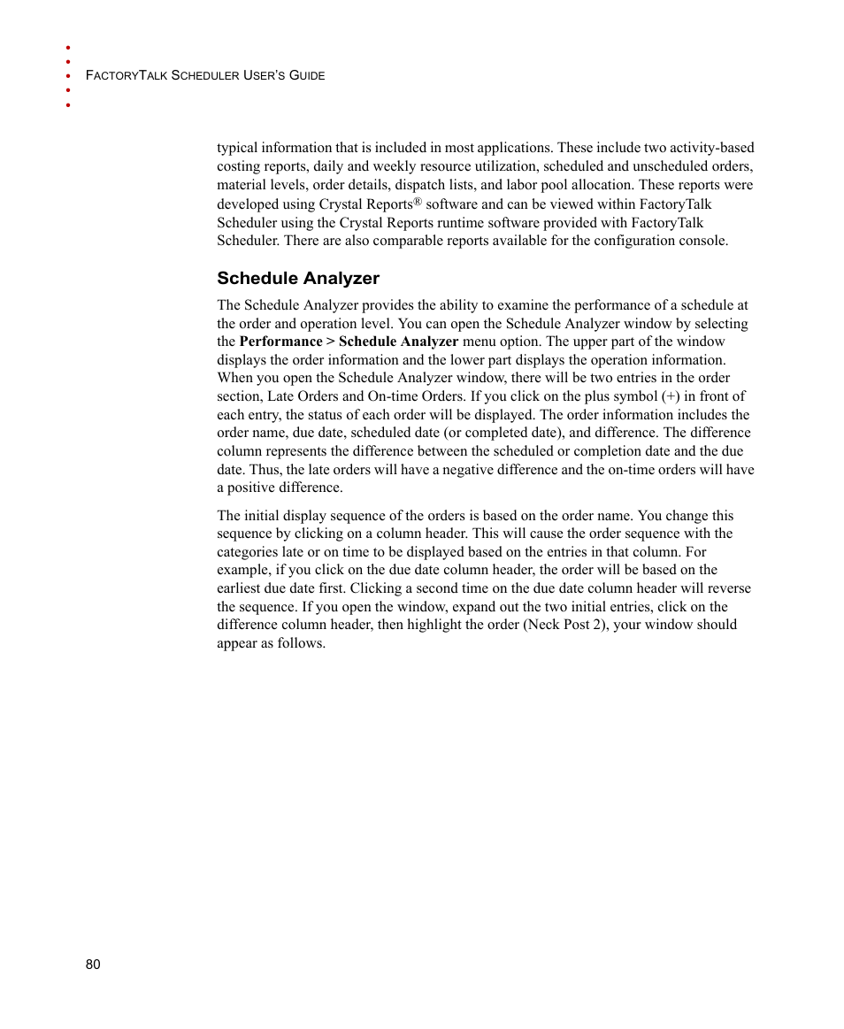 Schedule analyzer | Rockwell Automation FactoryTalk Scheduler Users Guide User Manual | Page 86 / 146