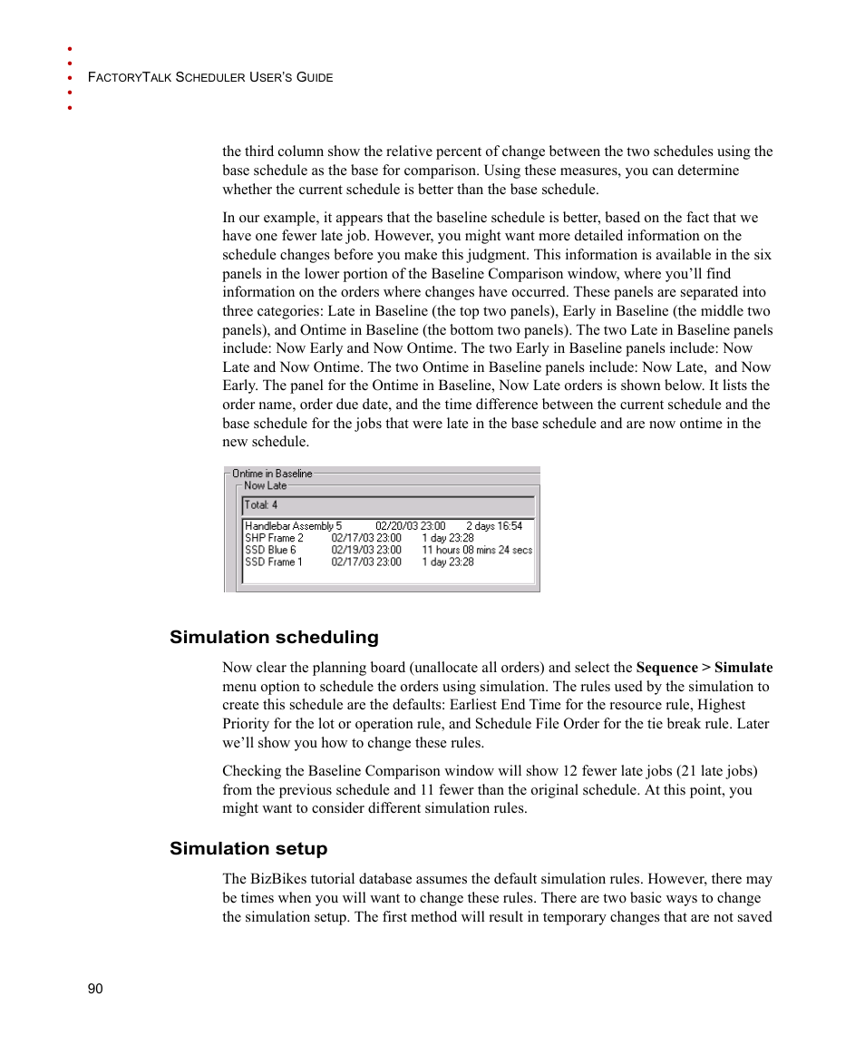 Simulation scheduling, Simulation setup, Simulation scheduling simulation setup | Rockwell Automation FactoryTalk Scheduler Users Guide User Manual | Page 96 / 146