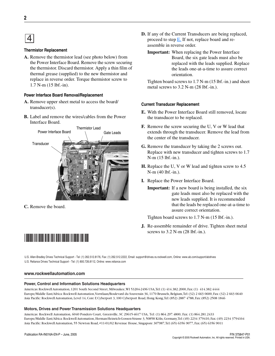 Rockwell Automation 20B Power Bd/CT/Thermistor Replacement - Frame 5 User Manual | Page 2 / 2