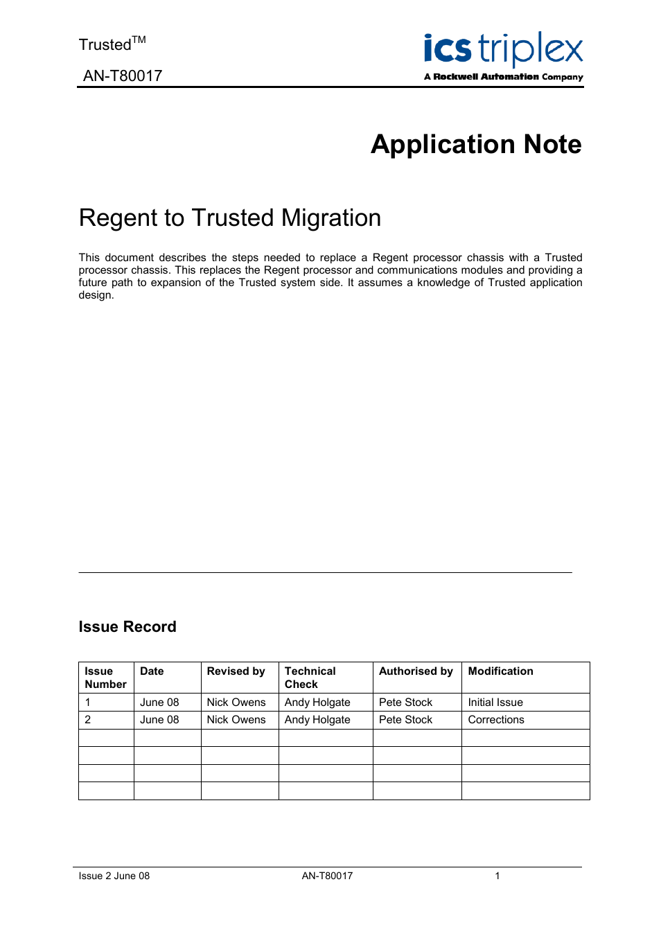Rockwell Automation T80017 Application Note Regent to Trusted Migration User Manual | 23 pages