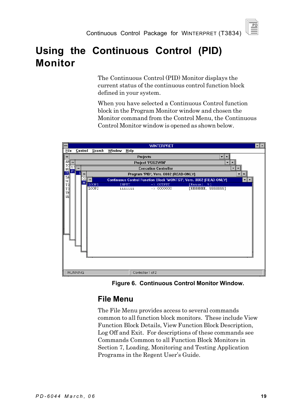 Using the continuous control (pid) monitor, File menu | Rockwell Automation T3834 ICS Regent Continuous Control Package for Winterpret User Manual | Page 19 / 23