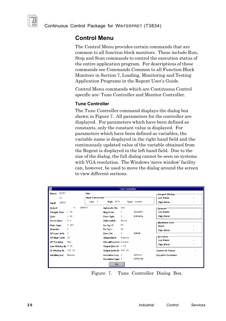 Control menu | Rockwell Automation T3834 ICS Regent Continuous Control Package for Winterpret User Manual | Page 20 / 23
