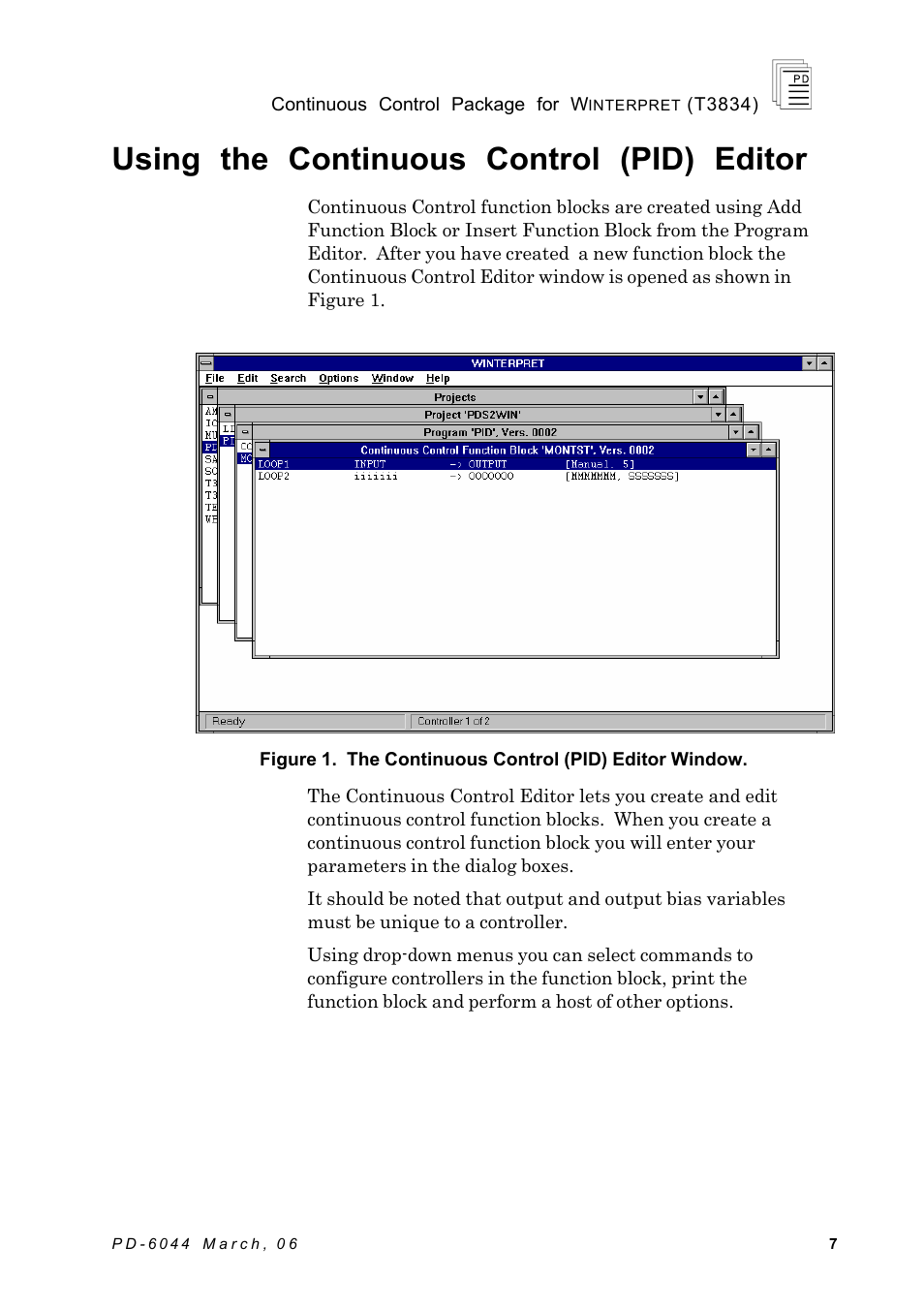 Using the continuous control (pid) editor | Rockwell Automation T3834 ICS Regent Continuous Control Package for Winterpret User Manual | Page 7 / 23
