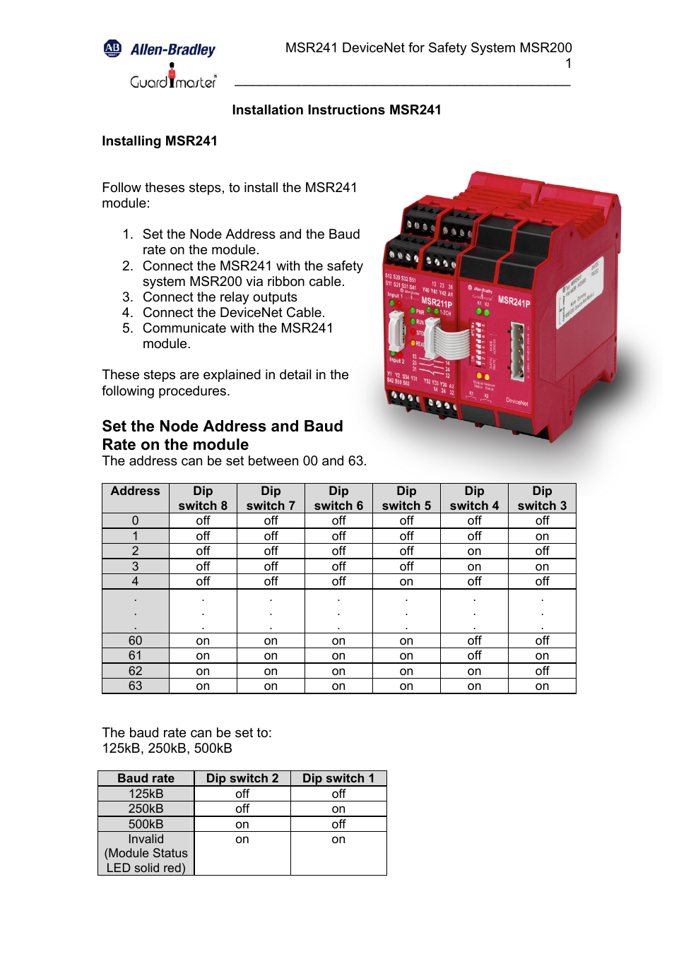 Rockwell Automation 440R MSR241 Minotaur Safety Relay User Manual | 13 pages