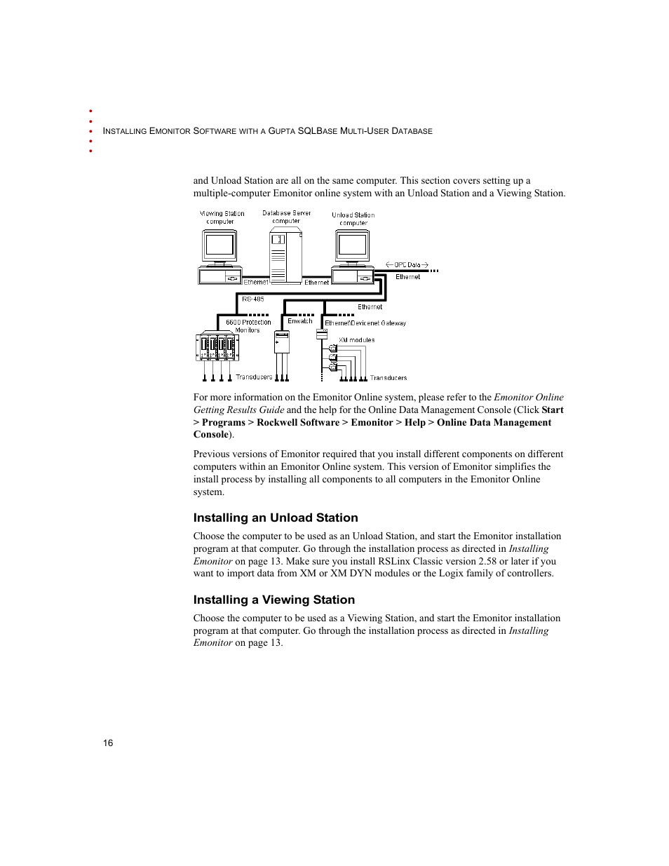 Installing an unload station, Installing a viewing station | Rockwell Automation Emonitor with a Gupta Multi-User Database User Manual | Page 20 / 50
