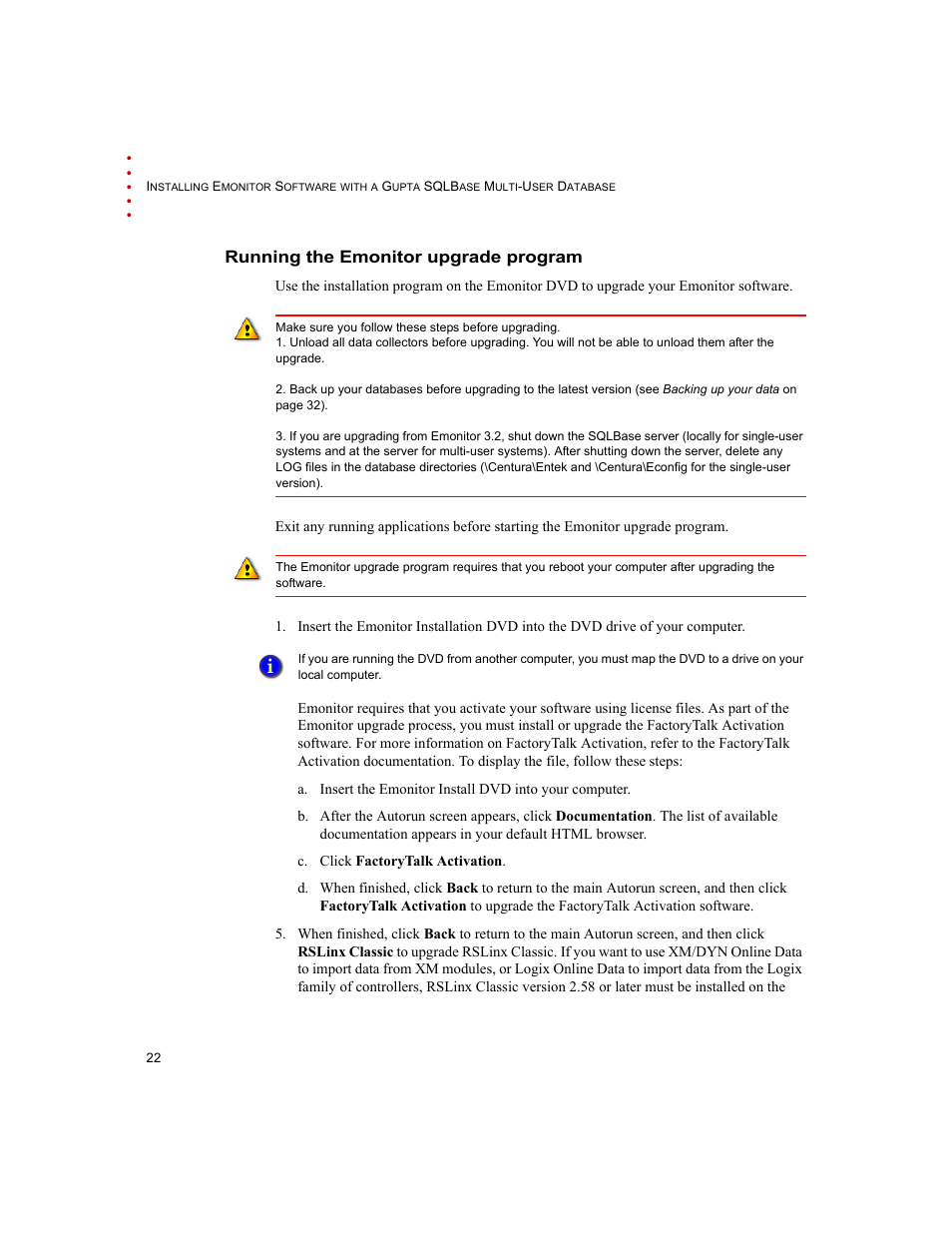 Running the emonitor upgrade program | Rockwell Automation Emonitor with a Gupta Multi-User Database User Manual | Page 26 / 50