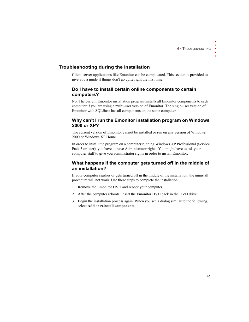 Troubleshooting during the installation | Rockwell Automation Emonitor with a Gupta Multi-User Database User Manual | Page 45 / 50
