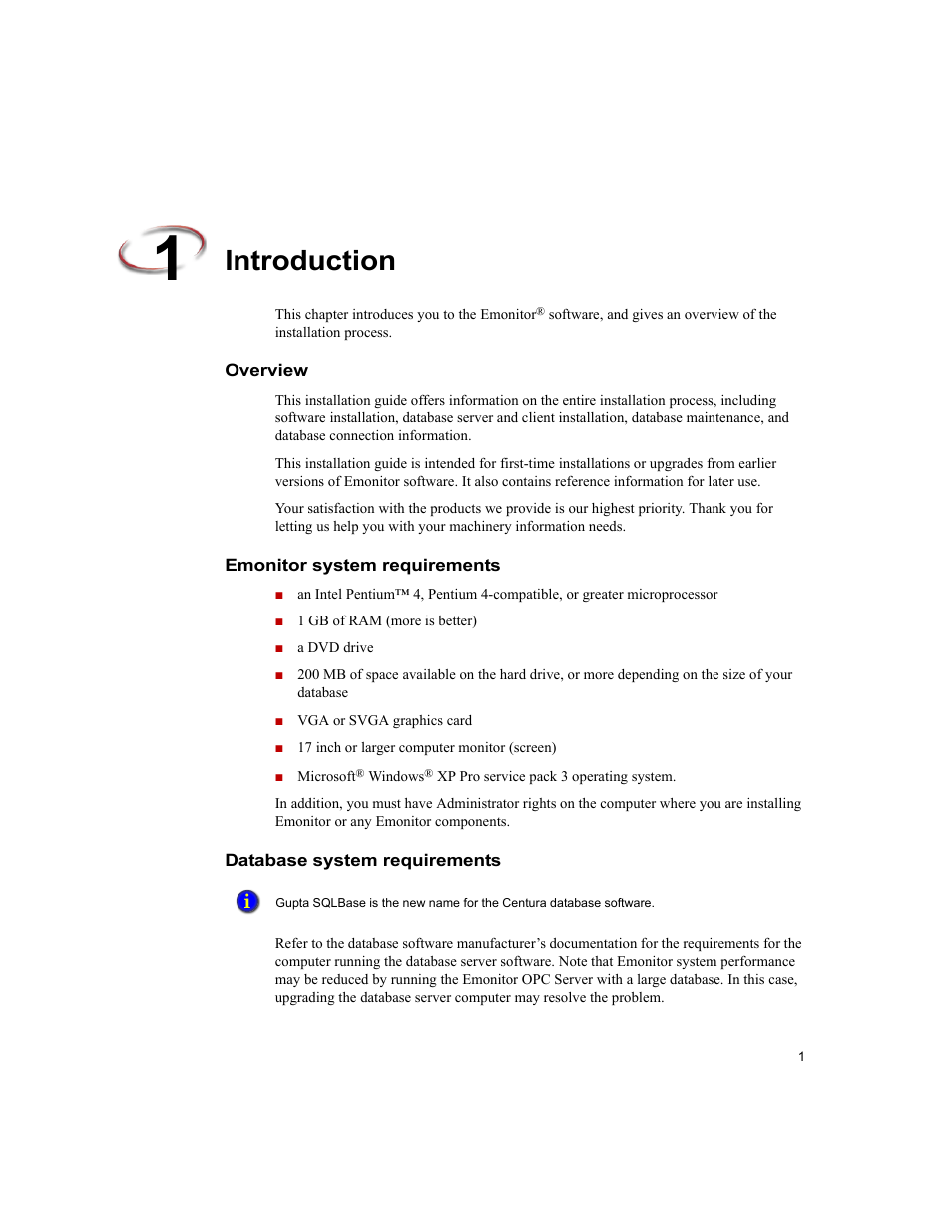 Introduction, Overview, Emonitor system requirements | Database system requirements | Rockwell Automation Emonitor with a Gupta Multi-User Database User Manual | Page 5 / 50