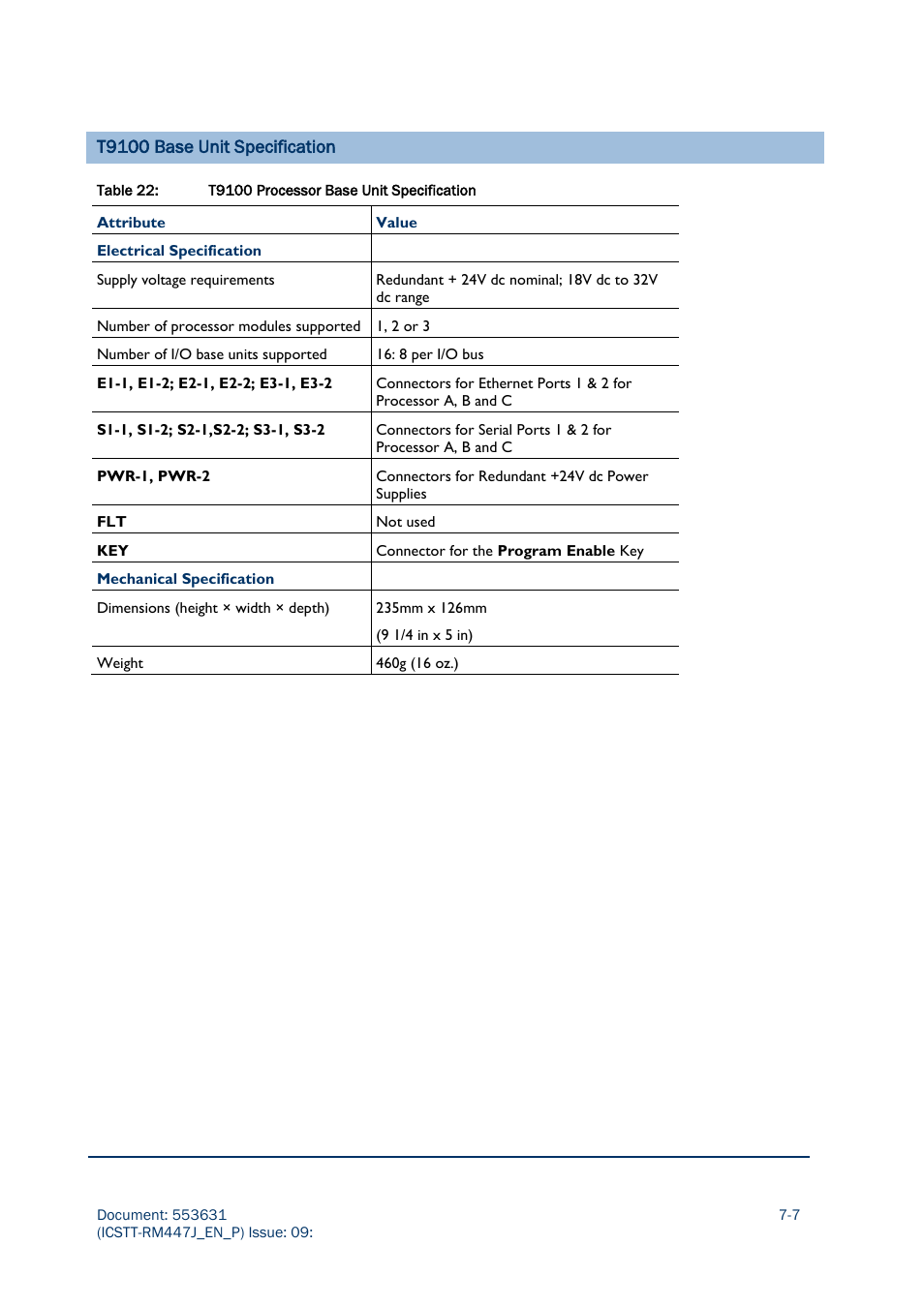 T9100 base unit specification | Rockwell Automation AADvance Controller Solutions Handbook User Manual | Page 101 / 148