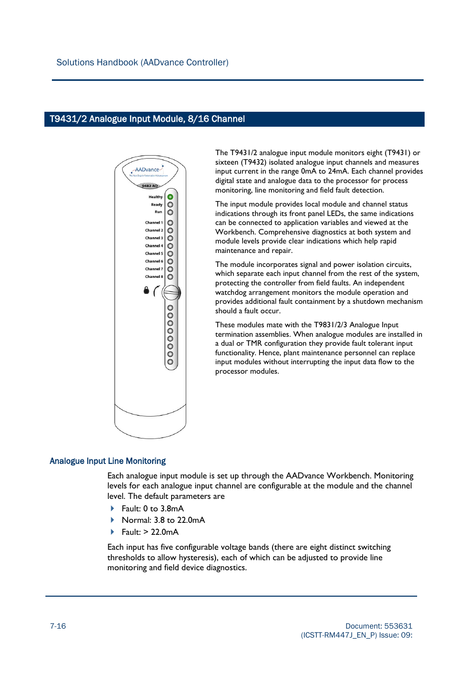 T9431/2 analogue input module, 8/16 channel | Rockwell Automation AADvance Controller Solutions Handbook User Manual | Page 110 / 148