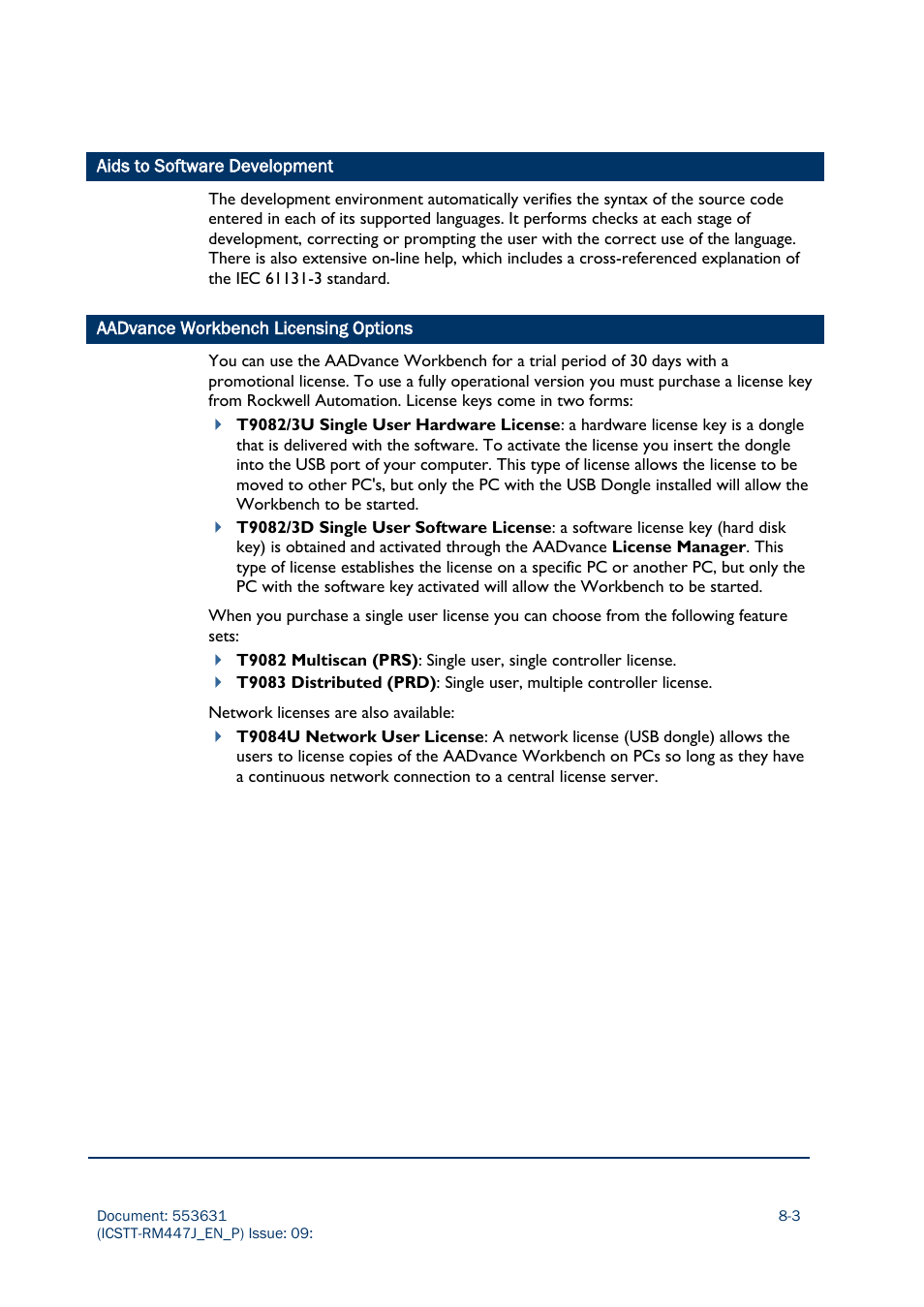 Aids to software development, 3 aadvance workbench licensing options -3 | Rockwell Automation AADvance Controller Solutions Handbook User Manual | Page 125 / 148