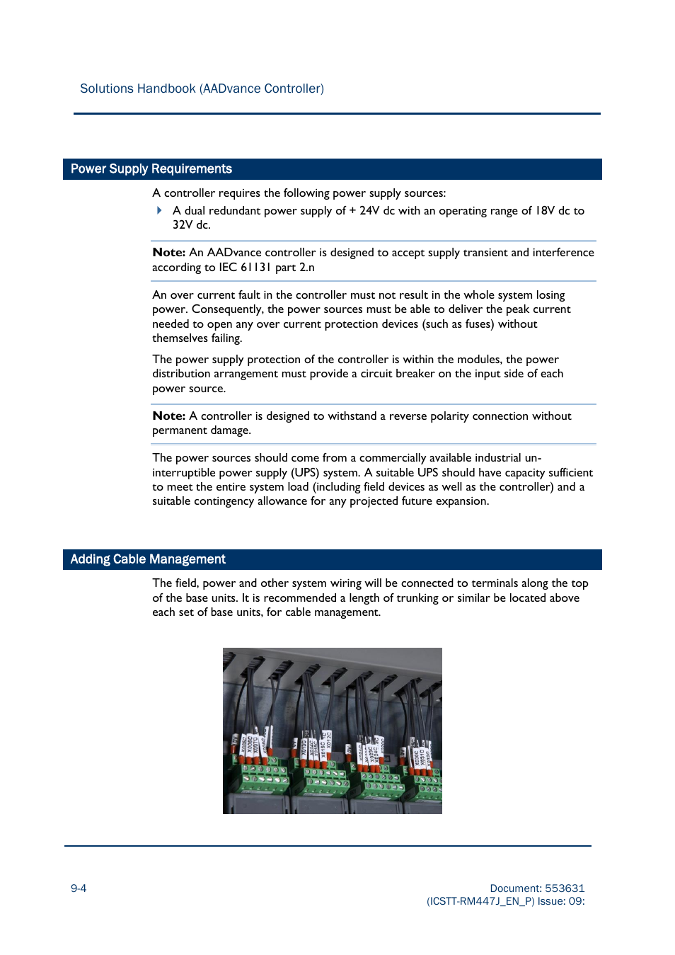 Power supply requirements, Adding cable management | Rockwell Automation AADvance Controller Solutions Handbook User Manual | Page 130 / 148