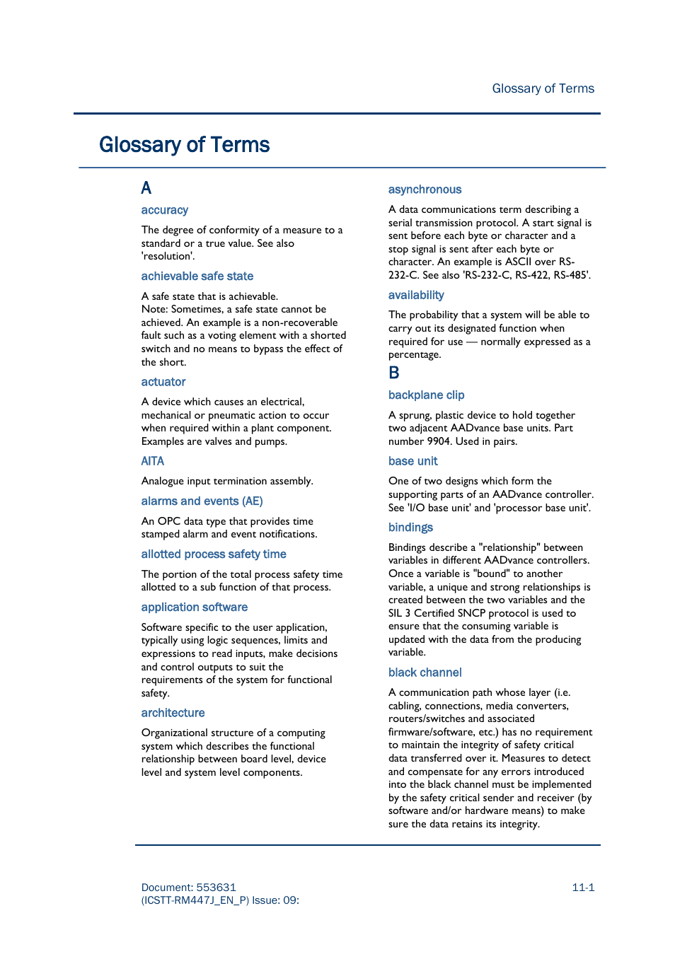 Glossary of terms | Rockwell Automation AADvance Controller Solutions Handbook User Manual | Page 137 / 148