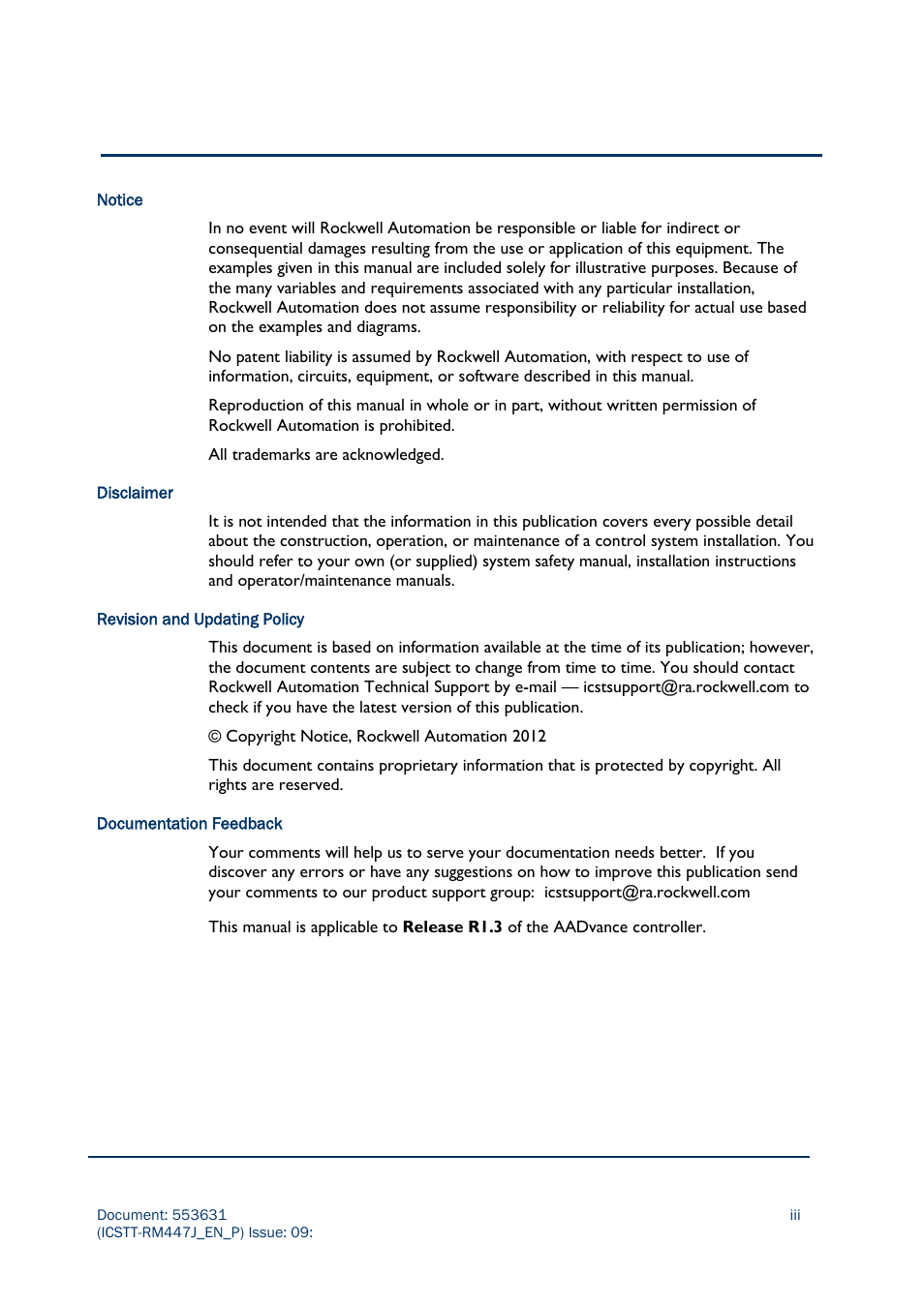 Rockwell Automation AADvance Controller Solutions Handbook User Manual | Page 3 / 148