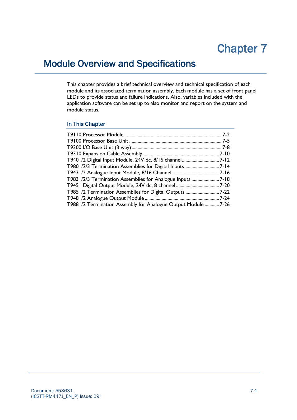 Chapter 7, Module overview and specifications | Rockwell Automation AADvance Controller Solutions Handbook User Manual | Page 95 / 148