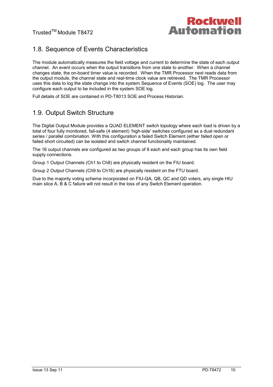 Sequence of events characteristics, Output switch structure | Rockwell Automation T8472 Trusted TMR 120V ac Isolated Output Module User Manual | Page 10 / 28