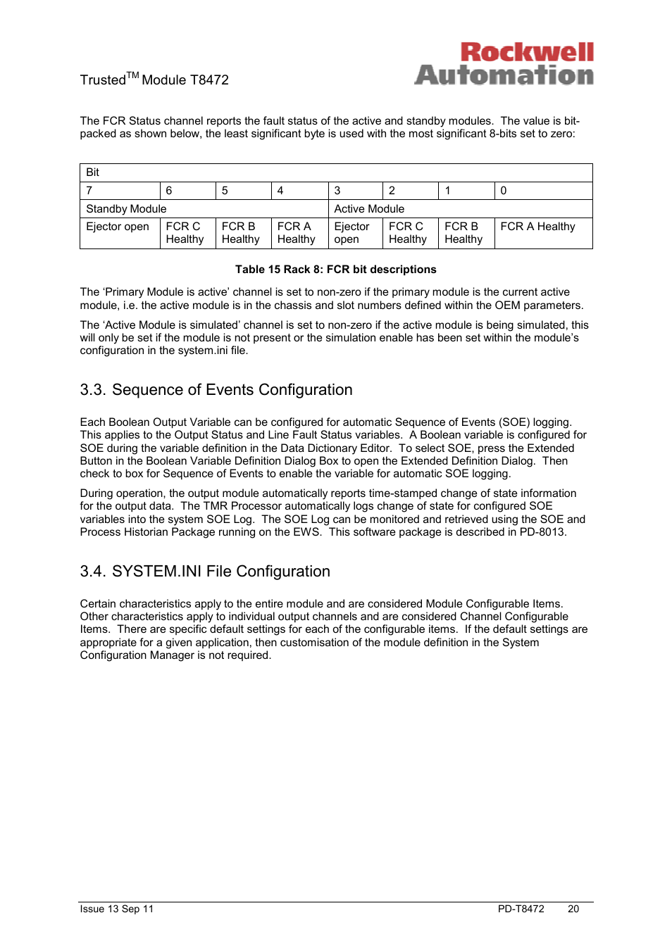 Sequence of events configuration, System.ini file configuration, Trusted | Module t8472 | Rockwell Automation T8472 Trusted TMR 120V ac Isolated Output Module User Manual | Page 20 / 28