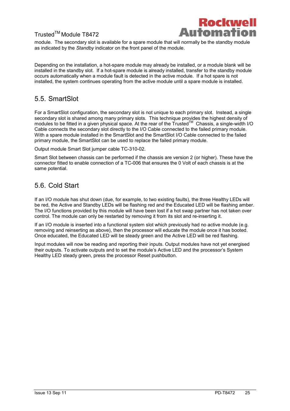 Smartslot, Cold start | Rockwell Automation T8472 Trusted TMR 120V ac Isolated Output Module User Manual | Page 25 / 28