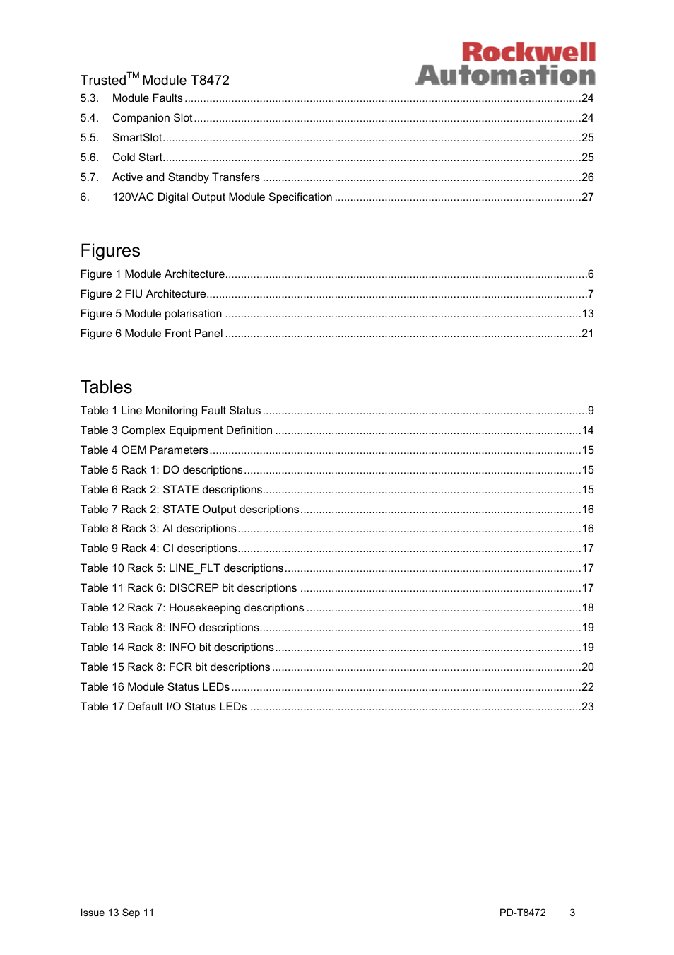 Figures, Tables | Rockwell Automation T8472 Trusted TMR 120V ac Isolated Output Module User Manual | Page 3 / 28