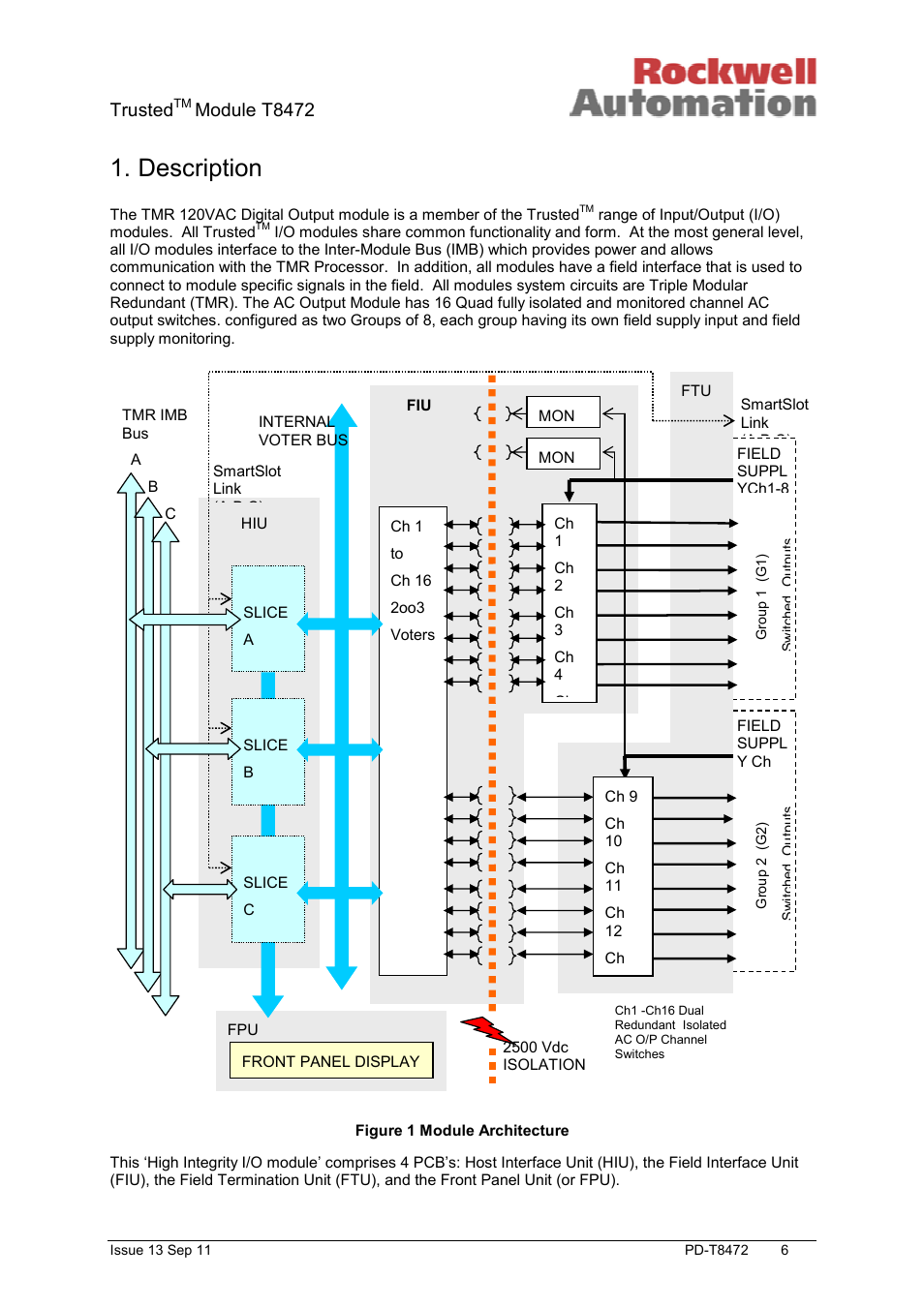 Description, Trusted, Module t8472 | Rockwell Automation T8472 Trusted TMR 120V ac Isolated Output Module User Manual | Page 6 / 28