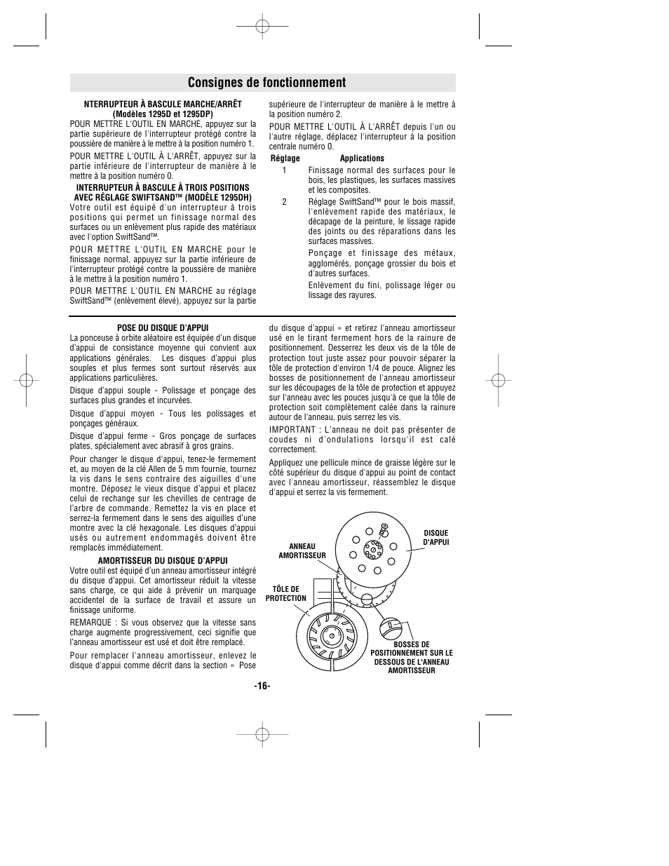 Consignes de fonctionnement | Bosch 1295D User Manual | Page 16 / 32