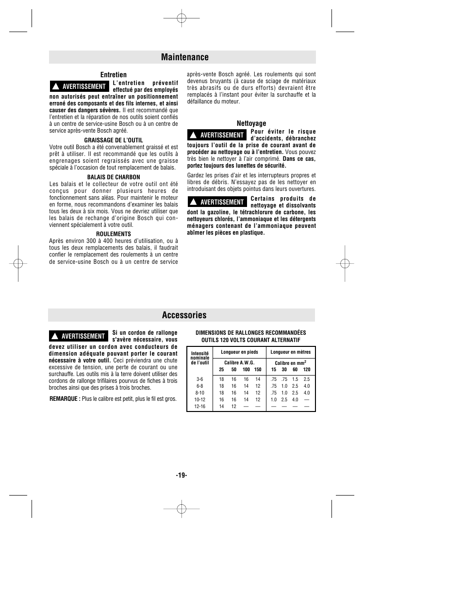 Accessories, Maintenance | Bosch 1295D User Manual | Page 19 / 32
