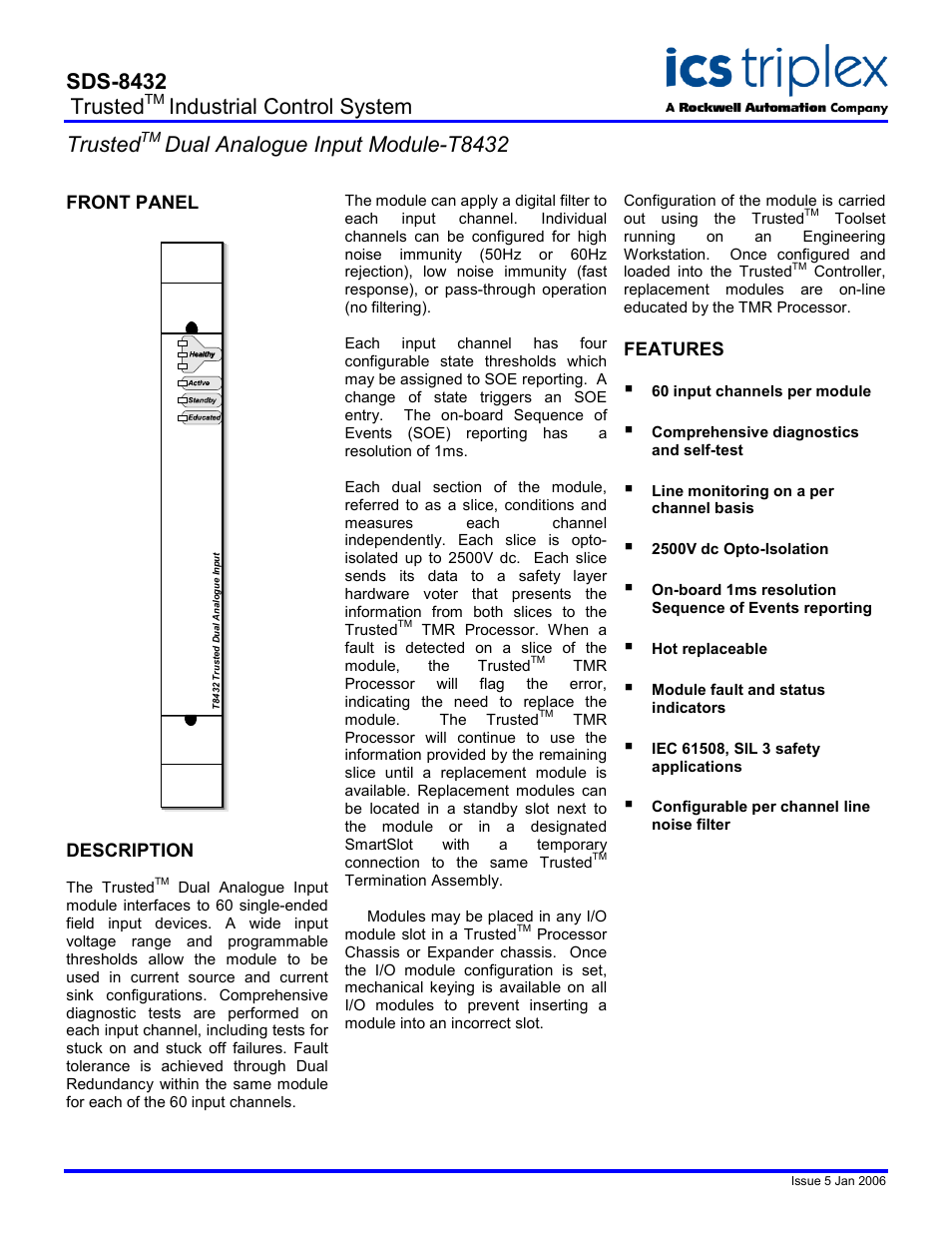 Rockwell Automation T8432 Trusted Dual Analogue Input Module User Manual | 2 pages