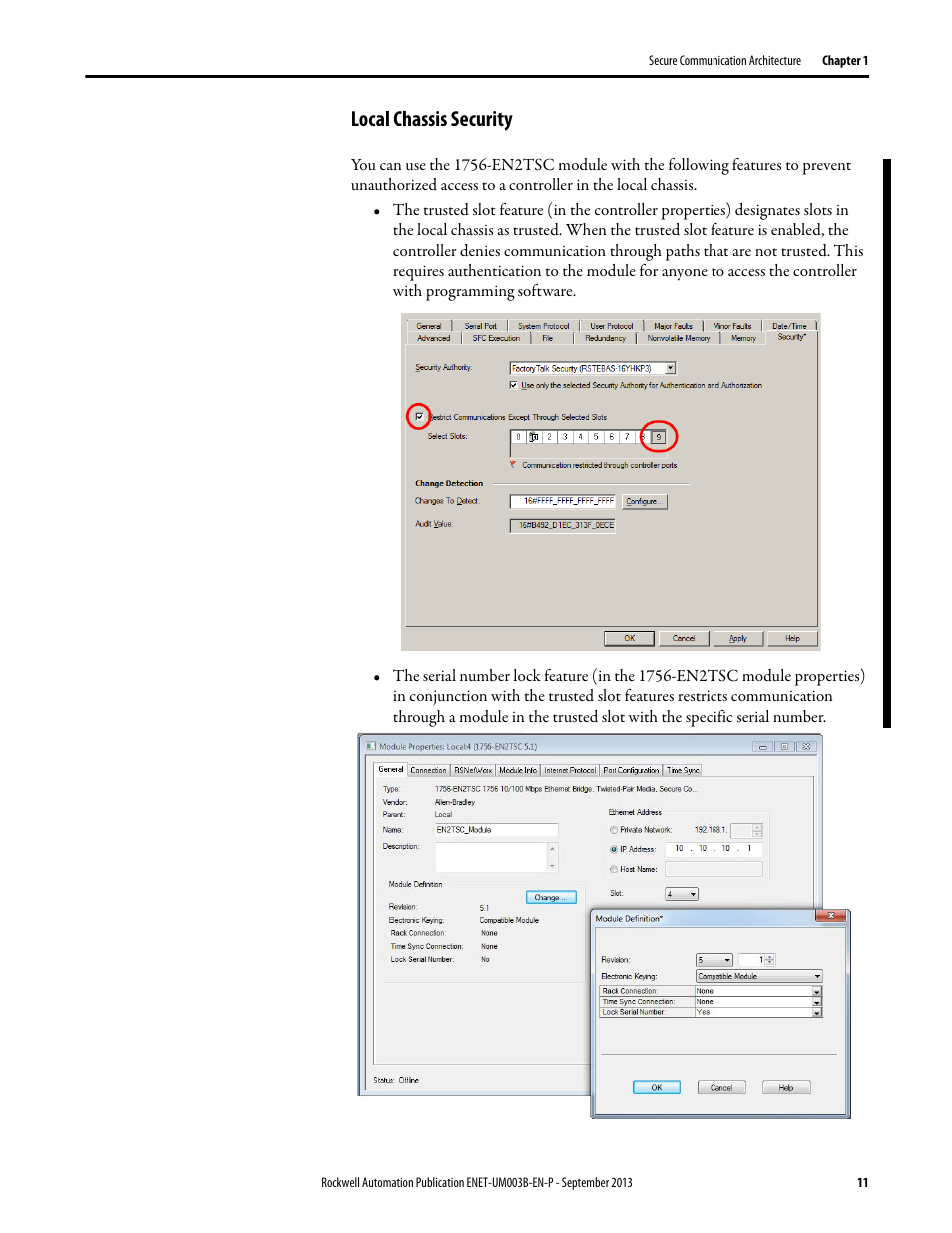 Local chassis security | Rockwell Automation 1756-EN2TSC EtherNet/IP Secure Communication User Manual User Manual | Page 11 / 64