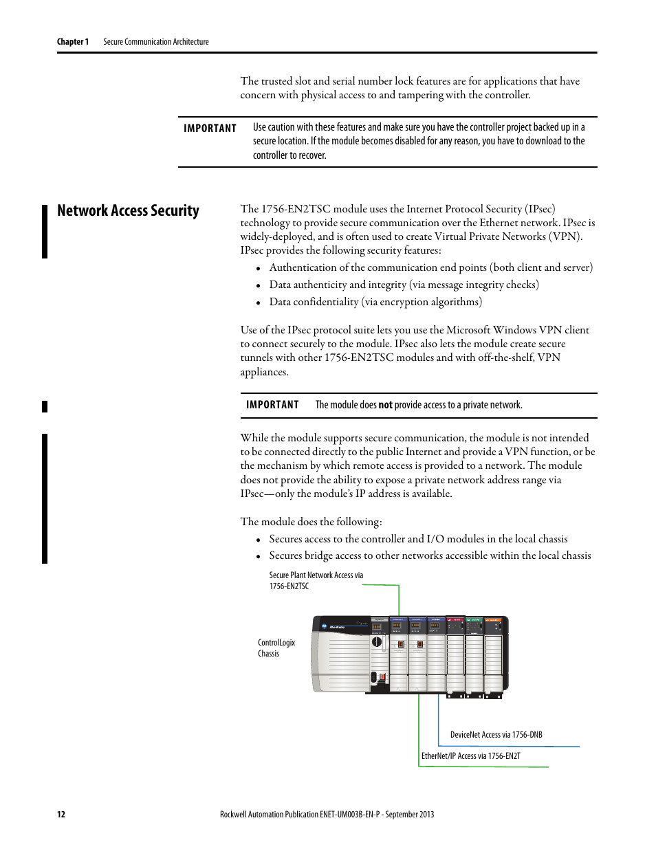 Network access security | Rockwell Automation 1756-EN2TSC EtherNet/IP Secure Communication User Manual User Manual | Page 12 / 64