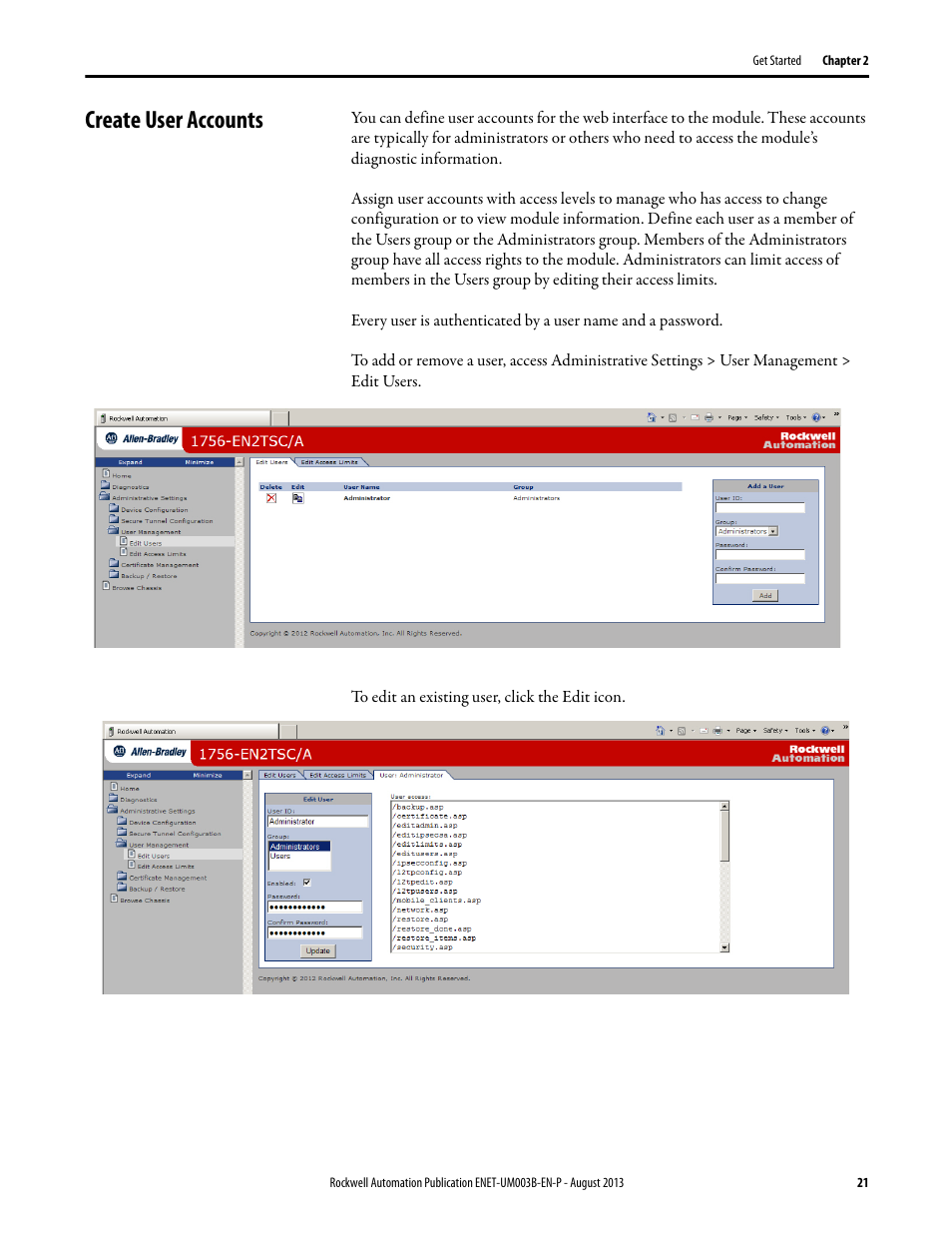 Create user accounts | Rockwell Automation 1756-EN2TSC EtherNet/IP Secure Communication User Manual User Manual | Page 21 / 64