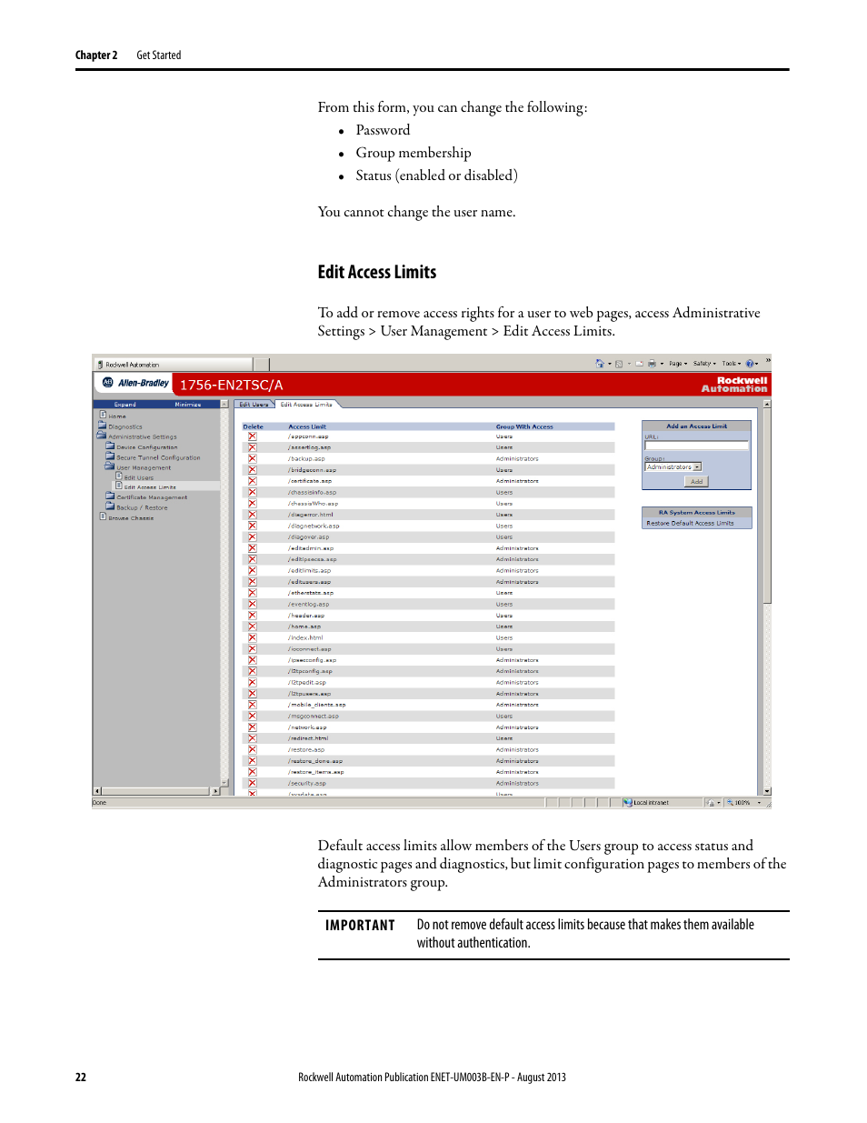 Edit access limits | Rockwell Automation 1756-EN2TSC EtherNet/IP Secure Communication User Manual User Manual | Page 22 / 64