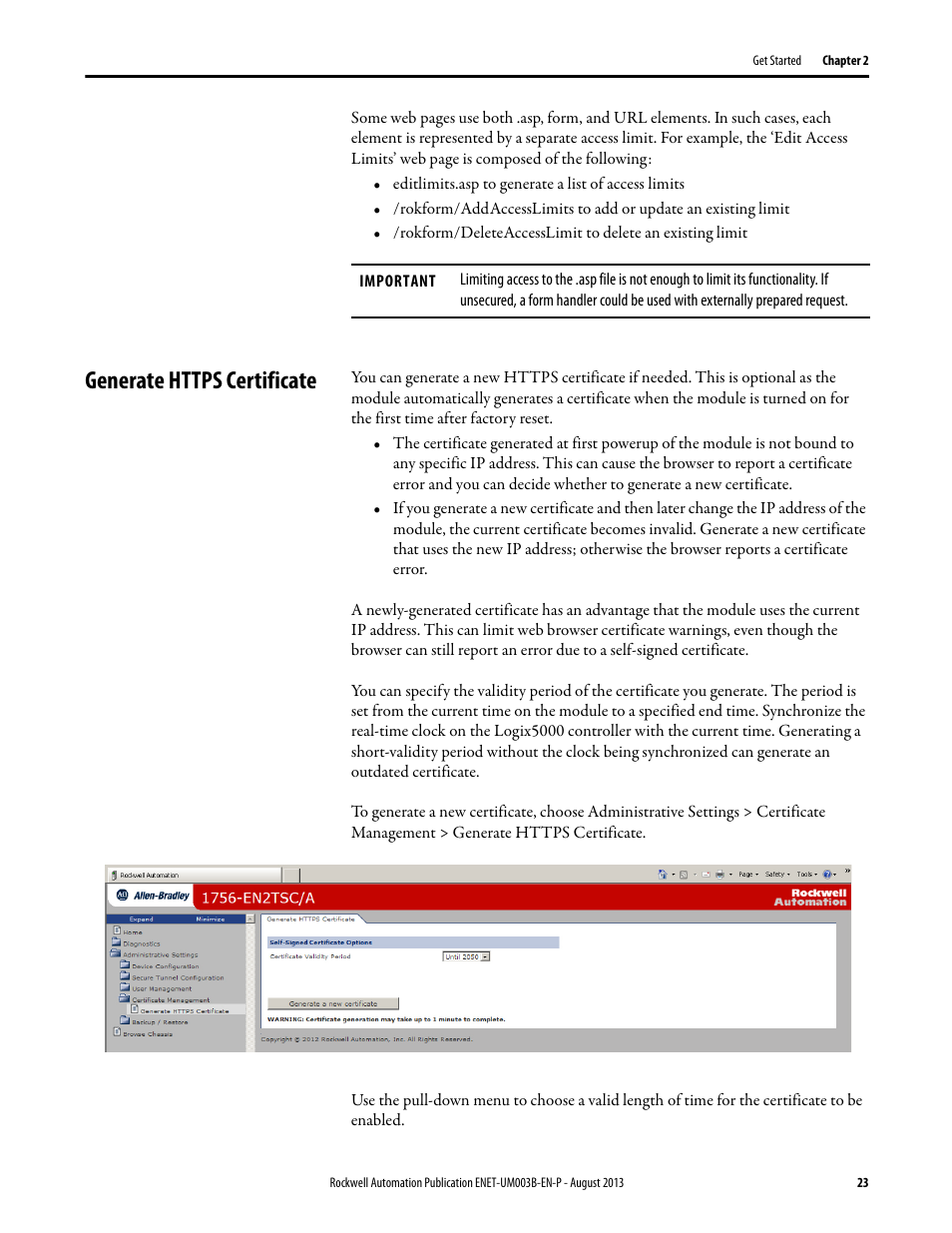 Generate https certificate | Rockwell Automation 1756-EN2TSC EtherNet/IP Secure Communication User Manual User Manual | Page 23 / 64