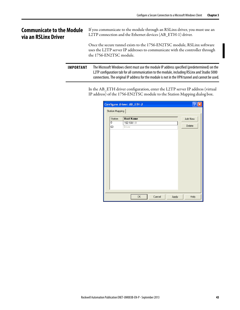 Communicate to the module via an rslinx driver | Rockwell Automation 1756-EN2TSC EtherNet/IP Secure Communication User Manual User Manual | Page 43 / 64