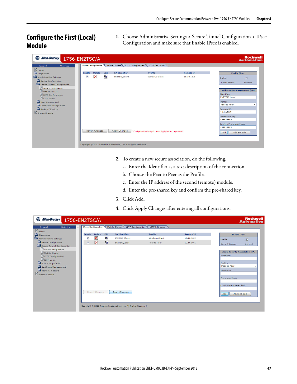 Configure the first (local) module | Rockwell Automation 1756-EN2TSC EtherNet/IP Secure Communication User Manual User Manual | Page 47 / 64