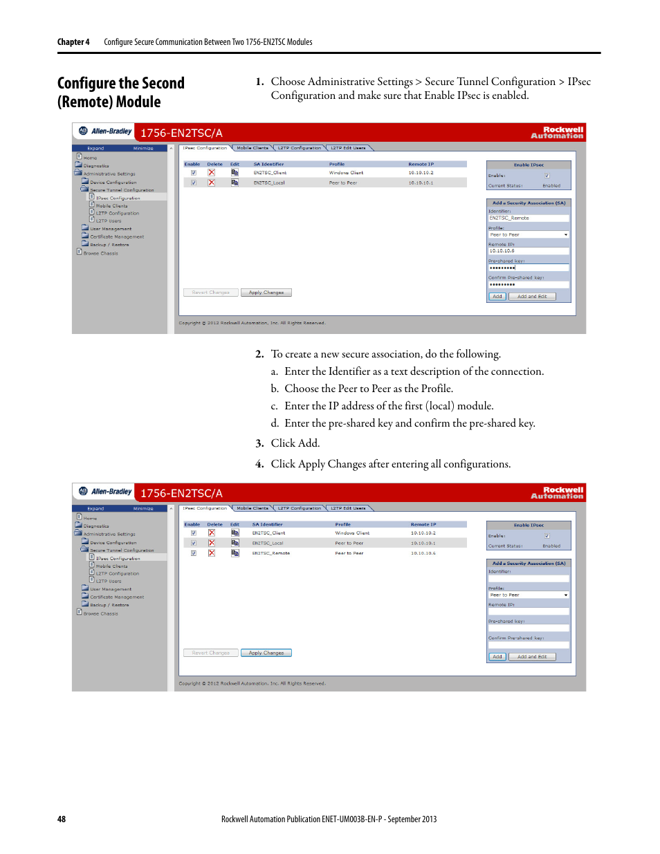 Configure the second (remote) module | Rockwell Automation 1756-EN2TSC EtherNet/IP Secure Communication User Manual User Manual | Page 48 / 64