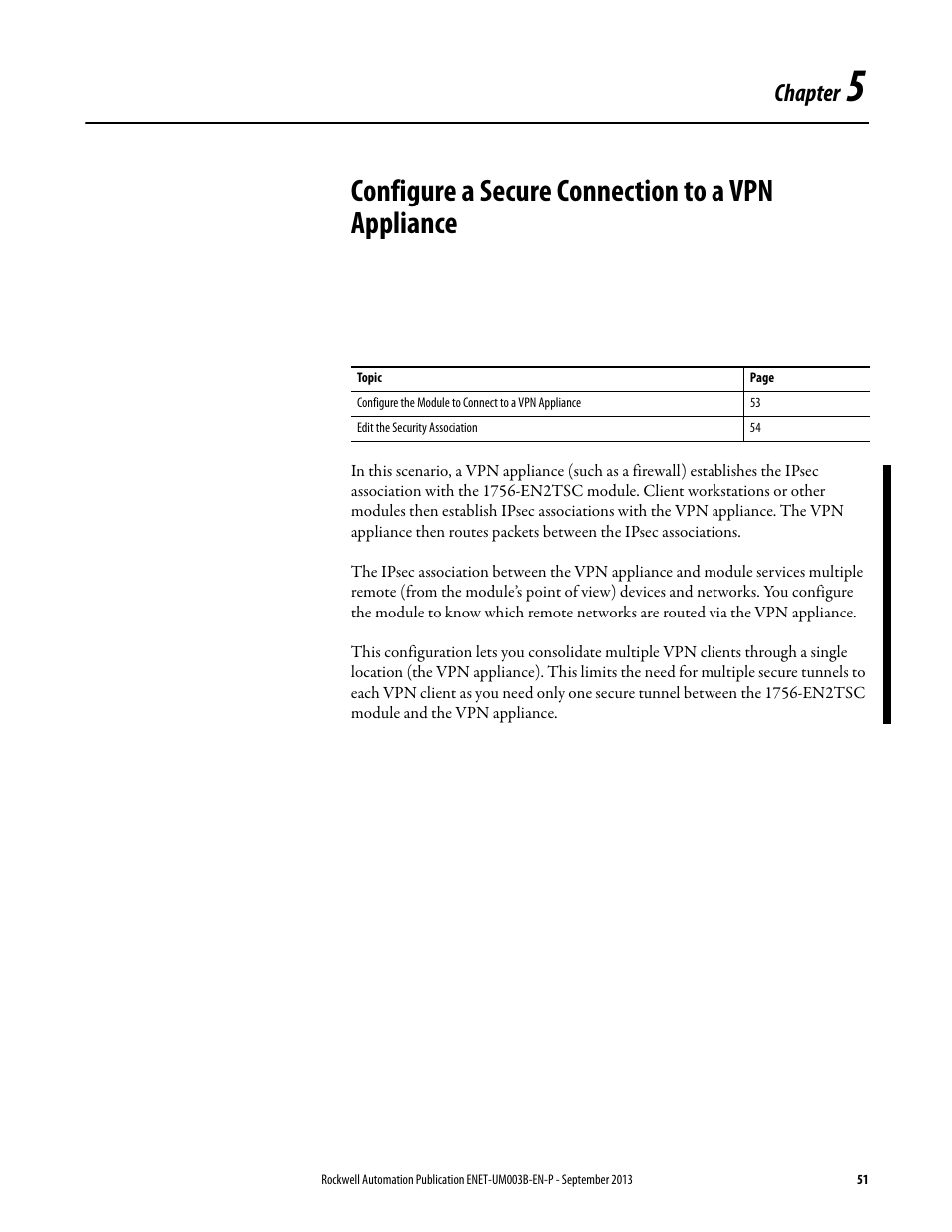 Chapter 5, Configure a secure connection to a vpn appliance, Chapter | Rockwell Automation 1756-EN2TSC EtherNet/IP Secure Communication User Manual User Manual | Page 51 / 64