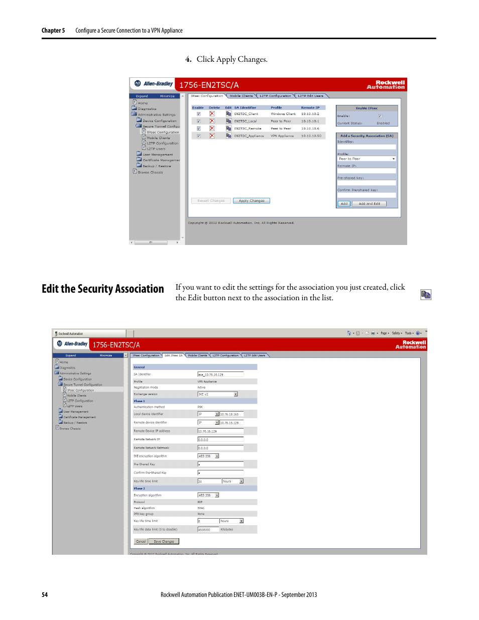 Edit the security association | Rockwell Automation 1756-EN2TSC EtherNet/IP Secure Communication User Manual User Manual | Page 54 / 64