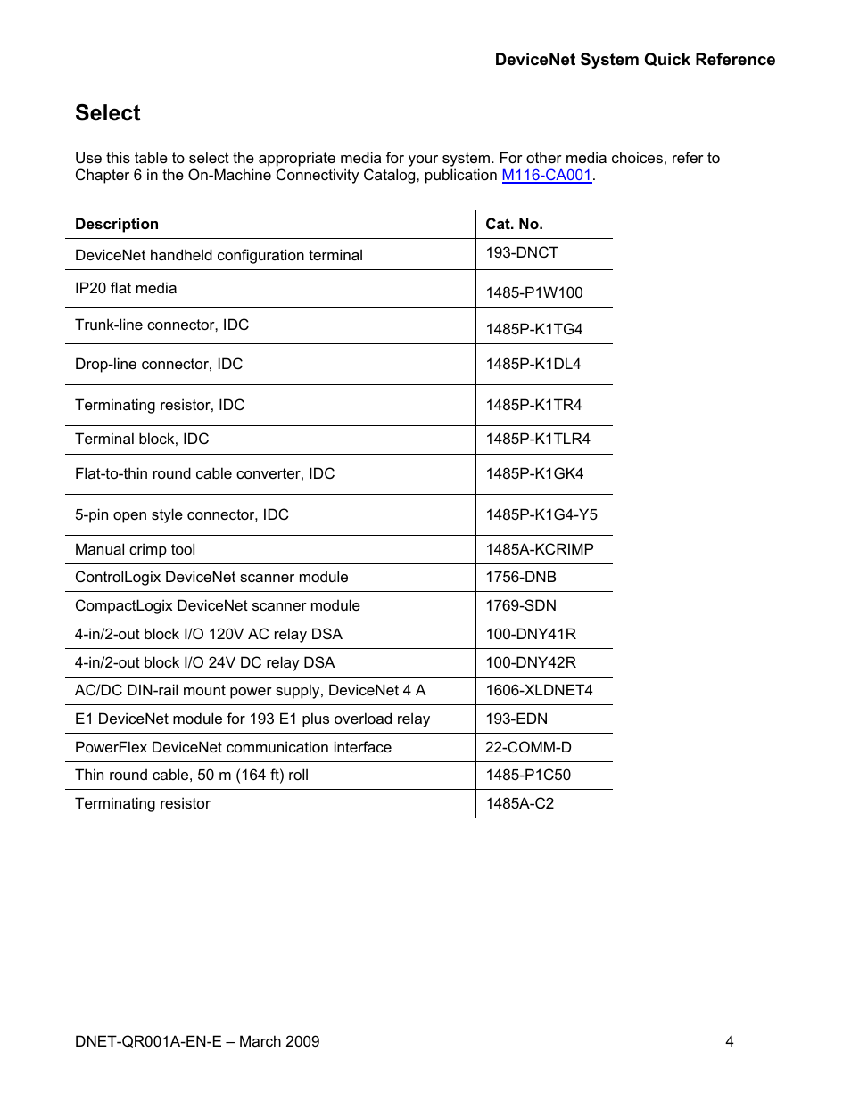 Select | Rockwell Automation DeviceNet System Quick Reference User Manual | Page 4 / 14