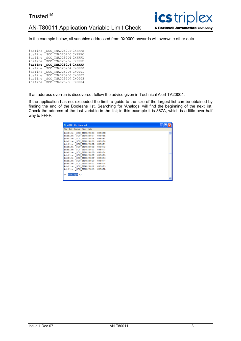 Trusted | Rockwell Automation T80011 Application Note Application Variable Limit Check User Manual | Page 3 / 4