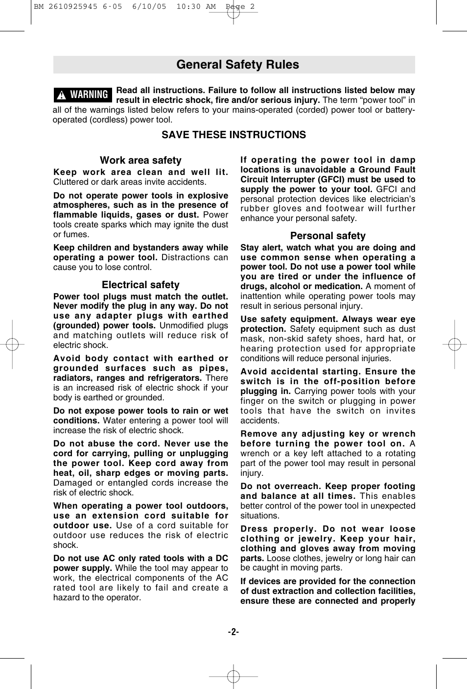 General safety rules | Bosch 1661 User Manual | Page 2 / 56