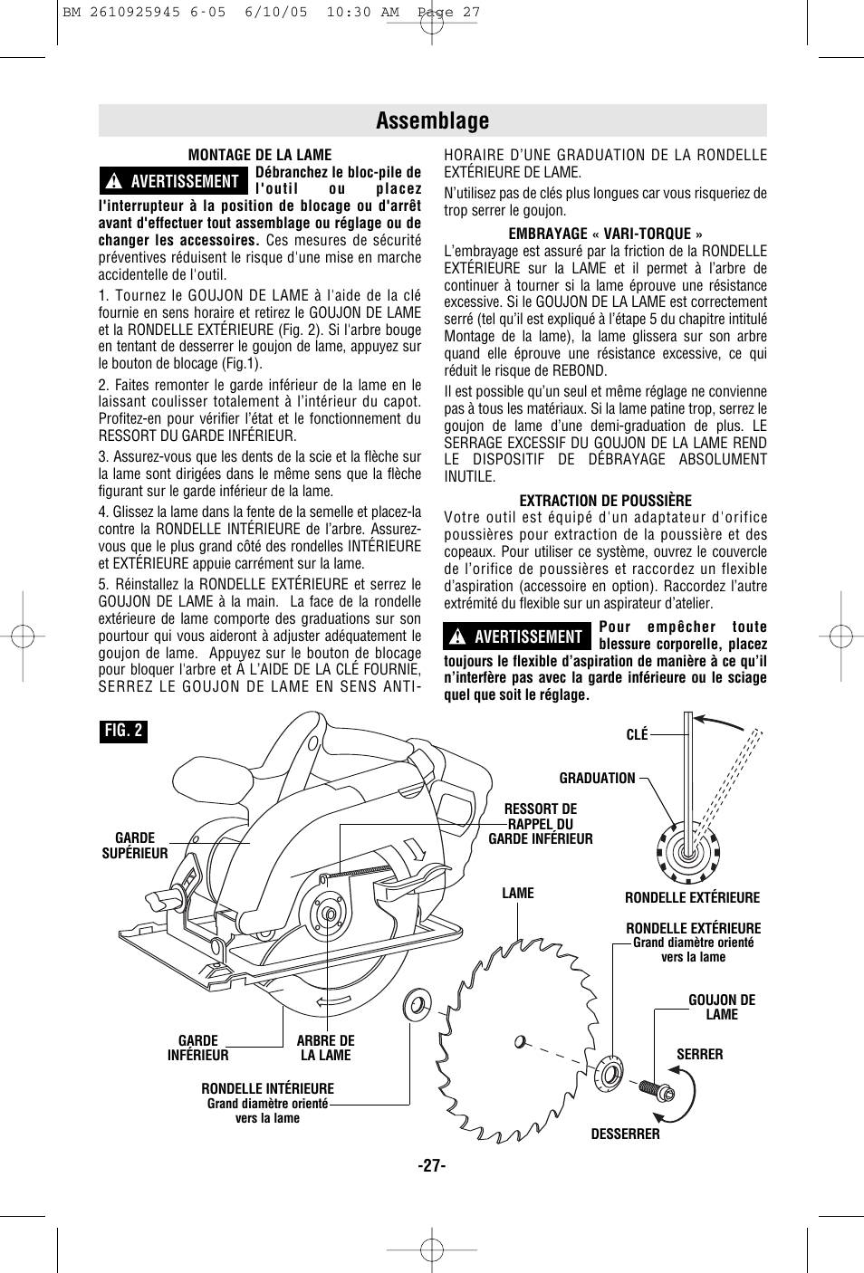 Assemblage | Bosch 1661 User Manual | Page 27 / 56