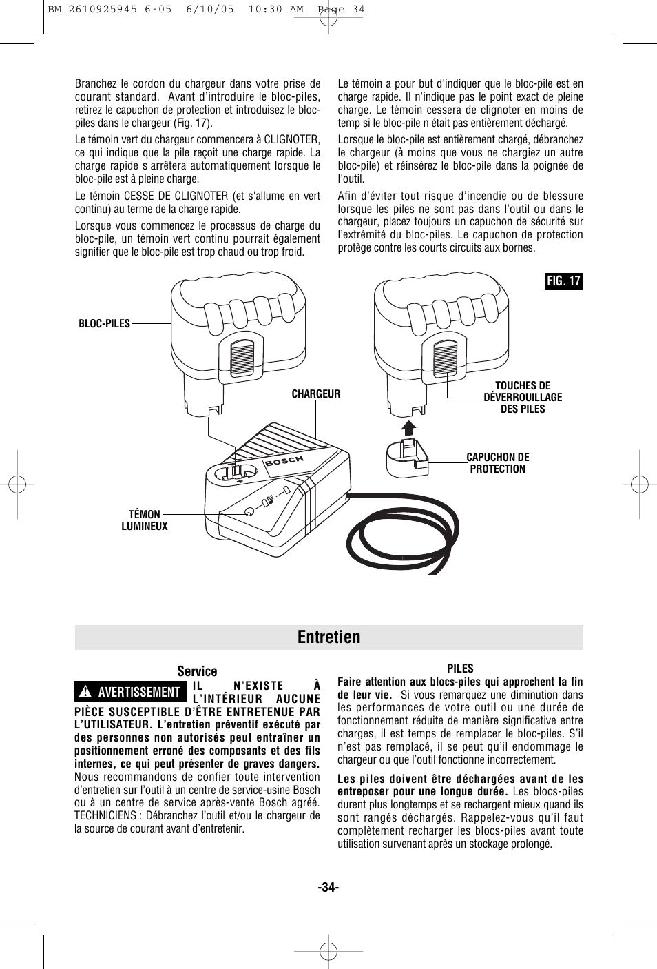 Entretien | Bosch 1661 User Manual | Page 34 / 56