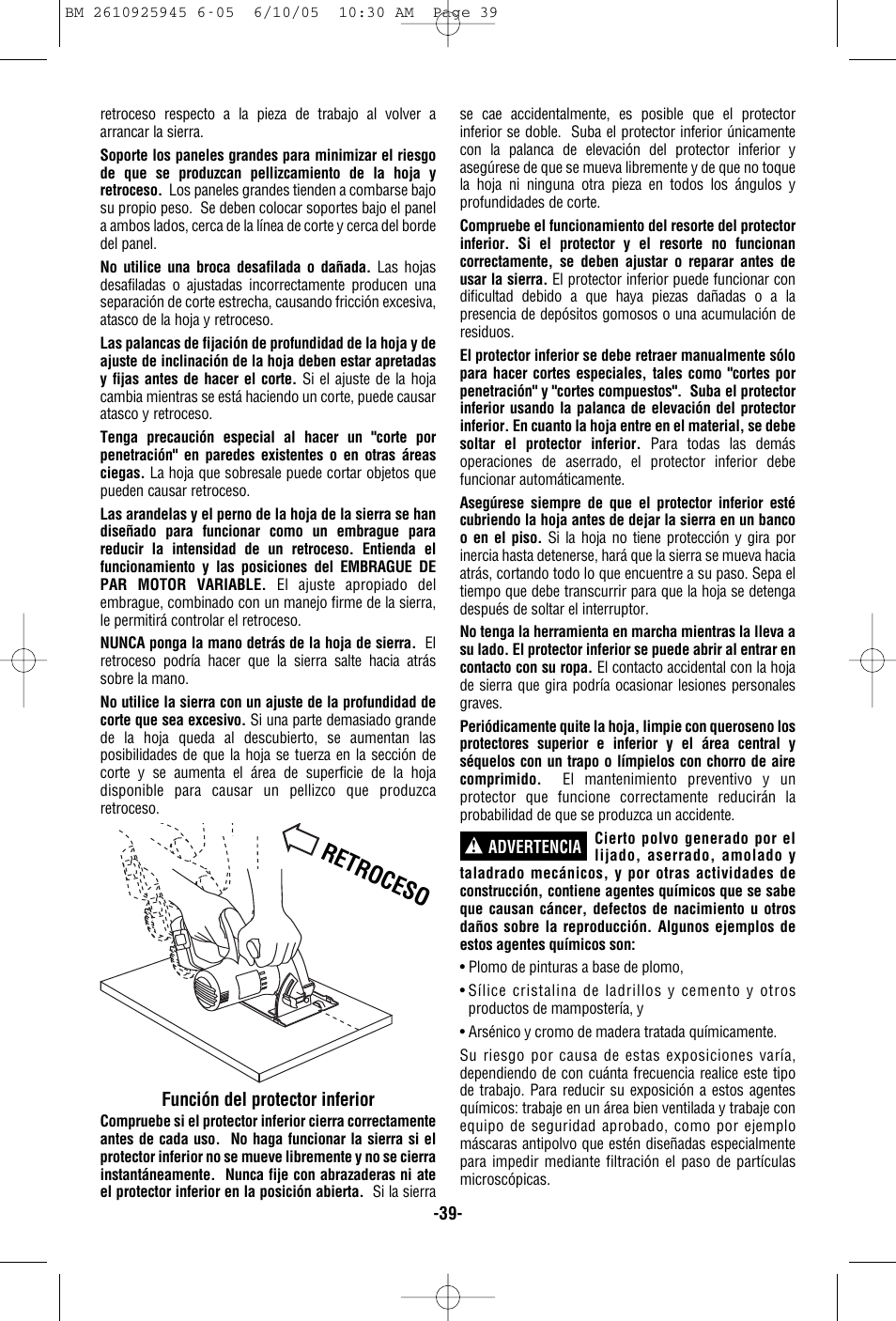 Ret roc eso | Bosch 1661 User Manual | Page 39 / 56