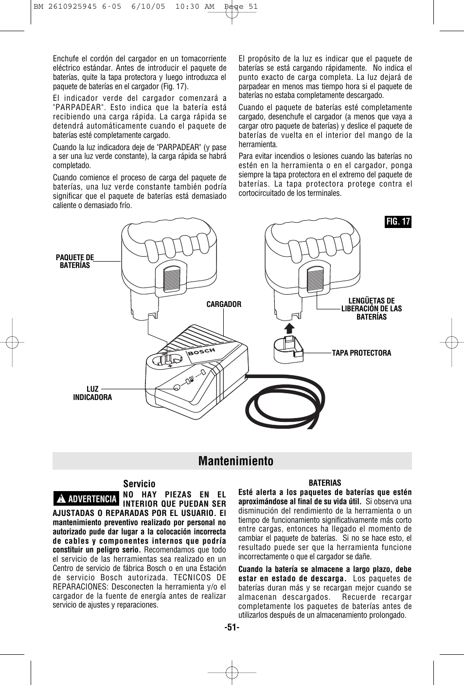 Mantenimiento | Bosch 1661 User Manual | Page 51 / 56