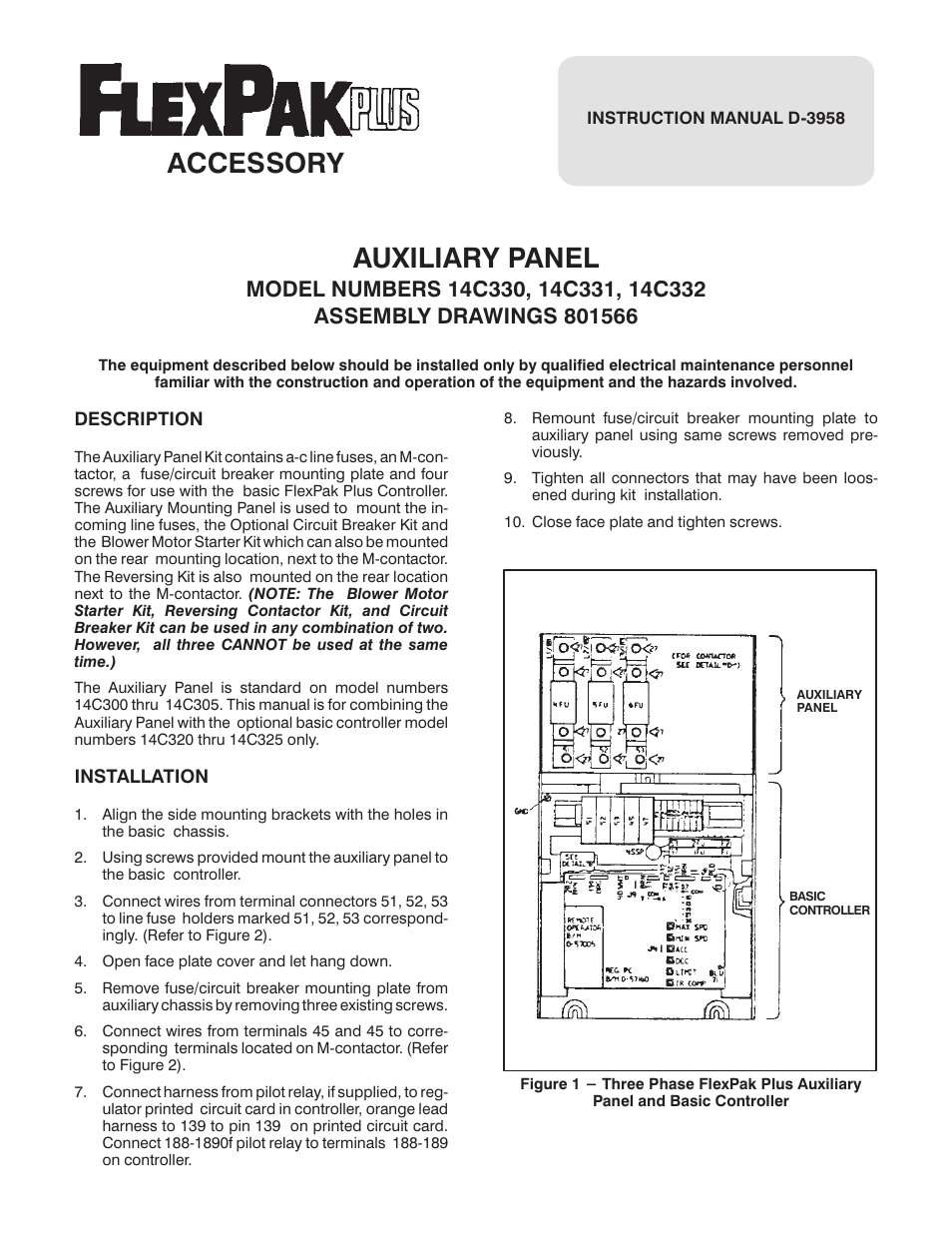 Rockwell Automation FlexPak Plus Auxiliary Panel 14C330, 331, 332 User Manual | 4 pages